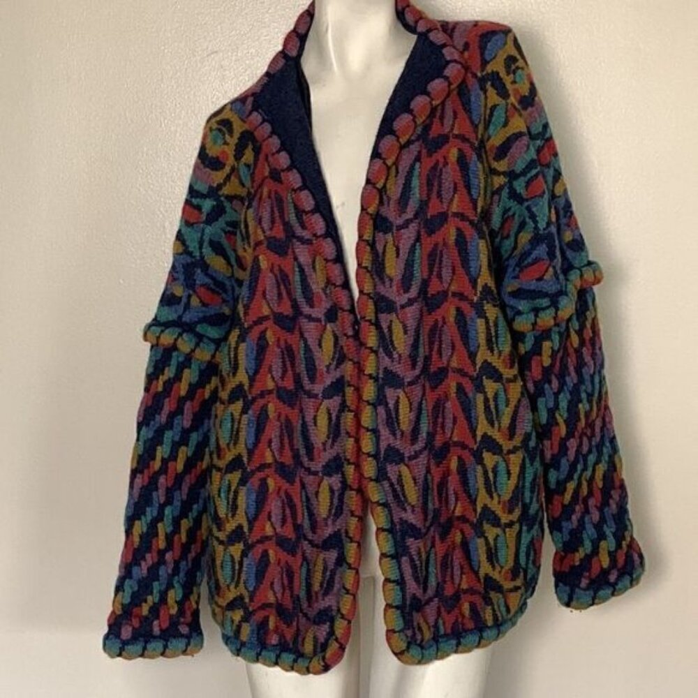KOLOR KNOTS 100% wool made in Ireland women’s sweater cardigan colorful